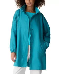 Длинное пальто со стоячим воротником Eileen Fisher, синий