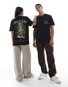 Футболка Aol с сюрреалистическим принтом спереди и сзади, свободного кроя, черного цвета