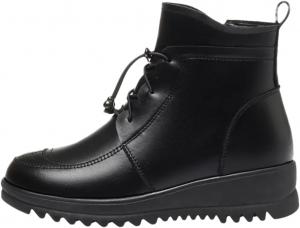 Женские зимние ботинки Niiyyjj большого размера для мам, из натуральной кожи, с круглым носком, повседневные короткие ботинки, Black Fleece