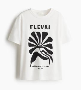 Футболка H&M With Print, белый/Fleuri