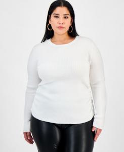 Модный трикотажный топ с длинными рукавами и ребристой текстурой, больших размеров Bar III, Crema