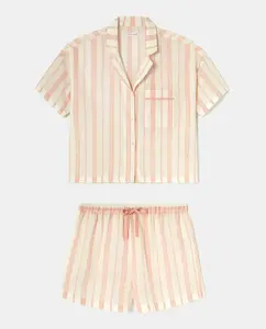 Женский короткий комплект пижамы в полоску с люрексом Easy Wear, цвет 200 Rosa