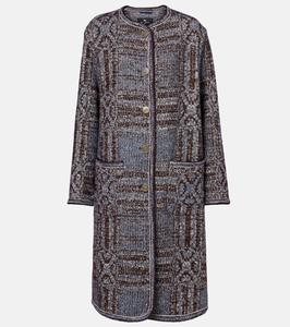 Жаккардовое пальто из смеси хлопка и шерсти Etro, Var. Multicolor F. Do Azzurro