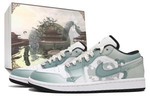 Jordan Баскетбольные кроссовки Air 1 Anti-Slip, износостойкие, низкие, винтажные, женские, белые, зеленые