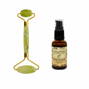 Polny Warkocz набор: восстанавливающая смесь для лица, шеи и зоны декольте, 30 мл + нефритовый массажный ролик для лица, 1 шт.