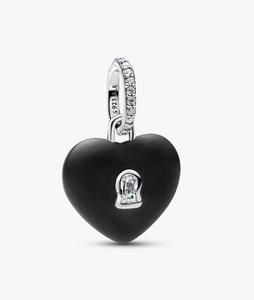 Шарм Pandora Ceramic Heart Padlock Dangle, серебро/матовый черный