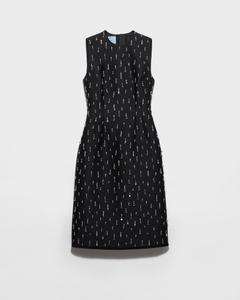 Вышитое платье из неопрена Prada, черный