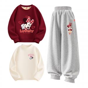 Детская повседневная спортивная одежда с утеплением Disney, [thickened and fleece-lined three-piece set]di yuexin wine красный+di xingzi k серый+gt di tianyuan k milk белый