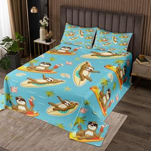 Erosebridal Комплект постельного белья Surf Sloth Queen Quilt с принтом серфинга и морских ракушек, летний дизайн для детской комнаты, Brown Orange Blue