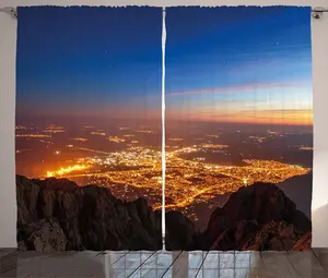 Штора ABAKUHAUS Рустикальный пейзаж, Сумеречный город, спальня, присборенная тесьма с петлями и крючками, 280 x 175 см, цвет: коричневый, оранжевый, синий Abakuhaus