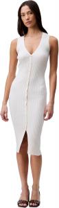 Женское платье-поло Calvin Klein из хлопка в рубчик с V-образным вырезом, Antique White