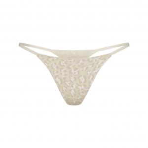 Трусы-стринги Skims Lightweight Cotton Thong, бежево-леопардовый