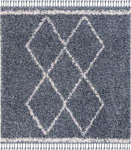 Ковер SAFAVIEH, 201 x 201 см, Pro Luxe Shag Collection, Blue & Creme, дизайн Boho Tassel, без линьки и простой в уходе, идеален для помещений с высокой проходимостью в гостиной, спальне (PLX435L)