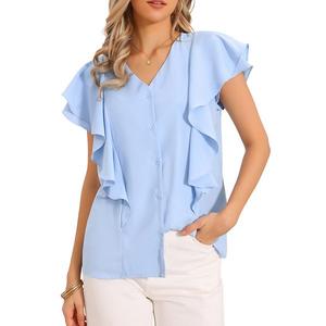 Женская блузка с коротким рукавом, воротником v-образной формы и рюшами Inspire Chic