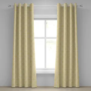 Желто-белая штора на люверсах ABAKUHAUS, сложный цветочный узор с завитками, симметричные перекрывающиеся мотивы, декоративные двухпанельные шторы, 280 см x 245 см, бледно-желто-белый цвет Abakuhaus