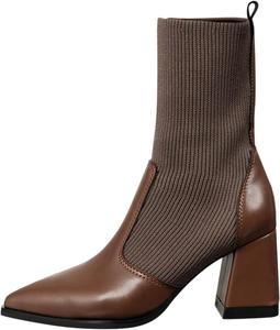 No Brand Женские ботильоны на осень и зиму с массивным средним каблуком, заостренным носком, текстильные, однотонные, повседневного стиля (черные, 6.5)