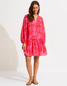 Платье Seafolly Birds Of Paradise, женское, размер XL, розовое, хлопковое, с рукавами-фонариками, ERK351 (розовое, стандартное, XL) Seafolly, красный