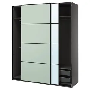 Шкаф с раздвижными дверями PAX/MEHAMN/AULI IKEA, 200x66x236 см, цвет dark grey double sided/light green mirror glass