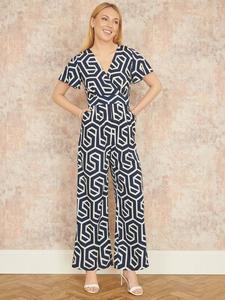 Геометрический комбинезон с широкими штанинами Yumi, темно-синий