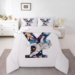 Erosebridal Комплект постельного белья Y с космическим принтом, астронавтами и планетами, для детей и взрослых, Blue White Y