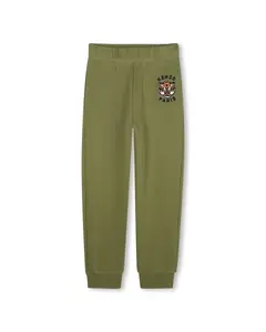 Детские спортивные брюки из хлопка с эластичной талией Kenzo Kids, военный зеленый