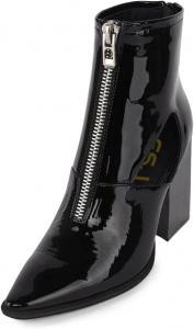 Женские ботильоны FSJ с острым носком, передней молнией, массивным каблуком, из блестящей кожи с вырезами, ручная работа, удобные, для зимы и осени, короткие сапожки, размер 4-15 US, Black