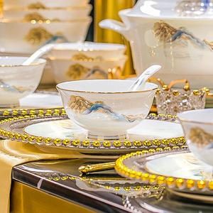 Luowei Underglaze Jingdezhen Керамический набор посуды, 70 предметов Jiangshan Ruhua, новая коллекция 2025, набор тарелок и мисок для новоселья в стиле лайт-люкс