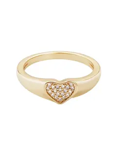 Кольцо-Печатка на мизинец с кубическим цирконием и паве в форме сердца Adornia, gold