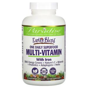 Комплекс Мультивитаминов с Железом Paradise Herbs Earth's Blend, 120 вегетарианских капсул