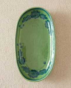 Блюдо Zara Home Floral Oval Stoneware Serving, зеленый