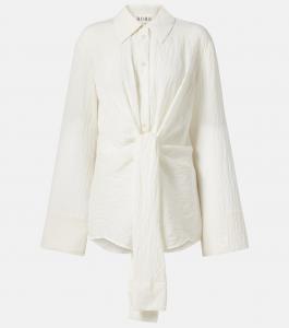 Рубашка из смесового шелка с узлом в деталях Róhe, белый