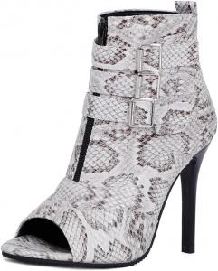 Женские босоножки с открытым носком на шпильке, с ремешками и пряжкой, высокие каблуки, праздничные элегантные ботильоны JOEUSTY, Snakeskin-White