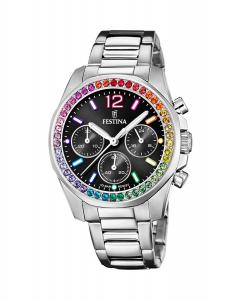 F20606/3 Женские часы Boyfriend из стали с черным циферблатом Festina, серебро