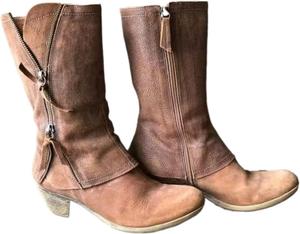 Женские ботильоны с широким размером, массивным каблуком, боковой молнией и круглым носком, удобная платформа, короткие ботинки для повседневной носки и всех сезонов Azttoztto, Brown