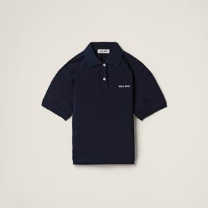 Поло из хлопкового пике MIU MIU, темно-синий