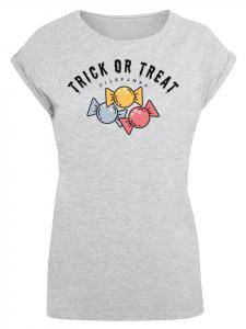 Футболка с удлиненными плечами Trick Or Treat Halloween в пестром сером цвете F4NT4STIC