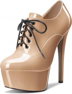 Женские ботильоны Castamere на высоком каблуке-стилетто с круглым носком, короткие ботинки на шнуровке и молнии, для выпускного, из лакированной кожи, каблук 15 см, Beige