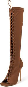 Женские сапоги FSJ с открытым носком, шнуровкой, до колена, выше бедра, на шпильке, с боковой молнией, модные, для вечеринки или выпускного, длинные, размер 4-15 US, Brown