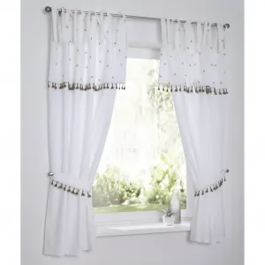 Шторка Honey с завязками, 1 шт., занавеска на стекло с держателем для сборки, хлопок, вышитая, с кисточками, пчелы Kutti, натуральный/белый