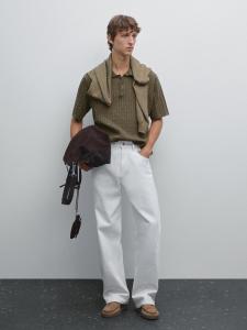 Рубашка-Поло Cable-Knit Massimo Dutti, Green Marl