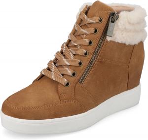 Женские кроссовки Journee Collection Clarity на клиновидной подошве с кружевами и застежкой-молнией, Cognac