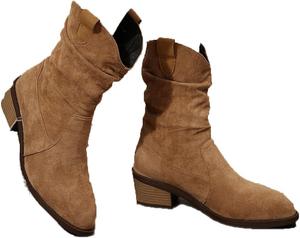 Женские западные ботильоны, искусственная замша, каблук 6,5 см, боковая молния, заостренный носок, цвет тан Generic, Khaki