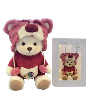 Милый трансформируемый костюм плюшевой игрушки Joint Bear Teddy Lily Bear спящий с куклой 30 см PANGPANGLONG, Strawberry Bear Two-Piece Set+белый Bear+Shopping Bag