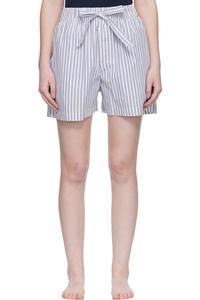 Tekla Пижамные шорты из белого и синего поплина