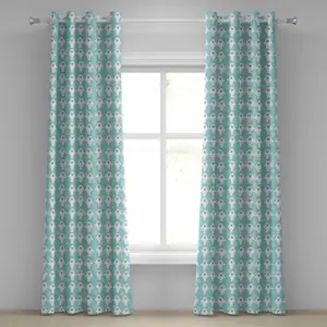 Штора на люверсах ABAKUHAUS Морские животные, детеныши тюленей с милыми мордашками, тема Улыбающиеся дети, декоративные двухпанельные шторы, 280 x 245 см, бирюзовый цвет Abakuhaus