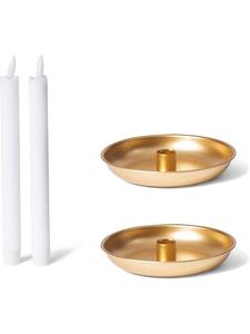 Novaliv Набор из 2 подсвечников для конусных свечей, 13 см, круглые, металлические, для матовых золотистых конусных свечей