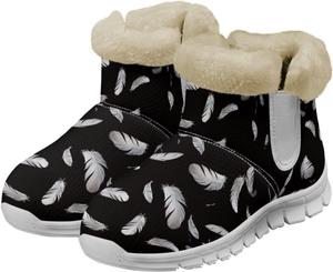 Женские зимние ботинки на снег Теплые пушистые ботильоны для дома Без застежки Мягкие Нескользящие Легкие Ботинки для ходьбы и бега для женщин размер US 6-12 Fuxowvby, Feather