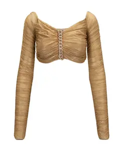 Топ с квадратным вырезом и длинными рукавами Elisabetta Franchi, бежевый