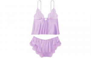 SEXY KI Футболка с цветочным кружевом и пэчворком Пижамный комплект для женщин Фиолетовый таро Victoria's Secret, Комплекты одежды