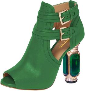 Женские ботильоны XYD с открытым носком, стильные туфли-лодочки с цилиндрическим кристаллическим каблуком и двумя пряжками, обувь для вечеринок и мероприятий, Green